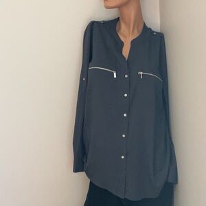 Calvin Klein Gray Button-Down Blouse